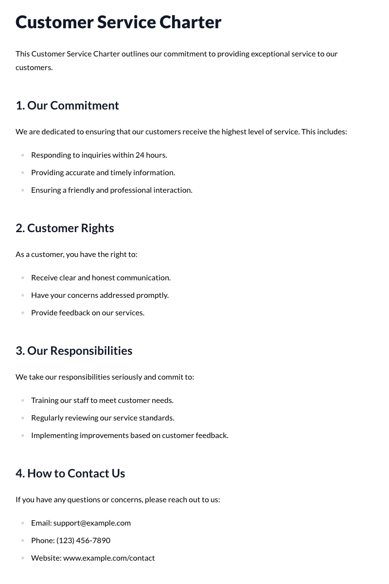 Customer Service Charter Template