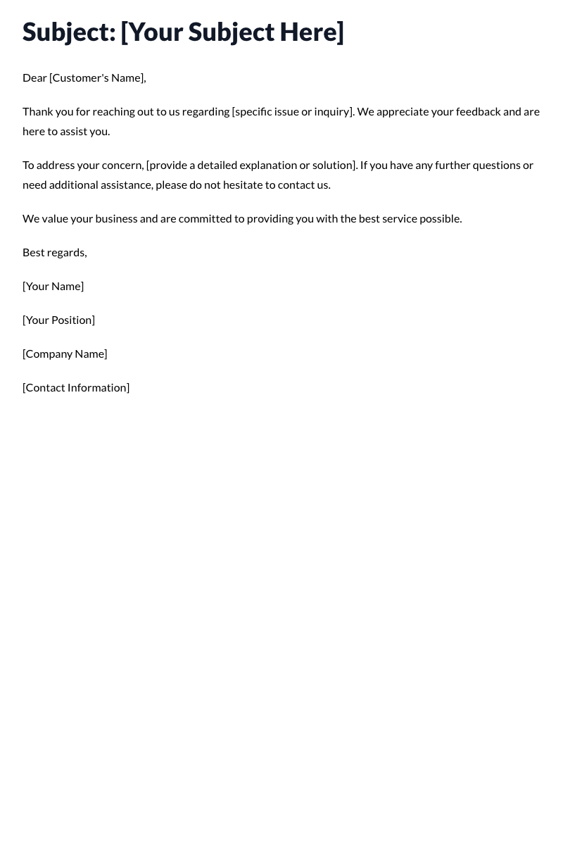 Customer Service Email Template