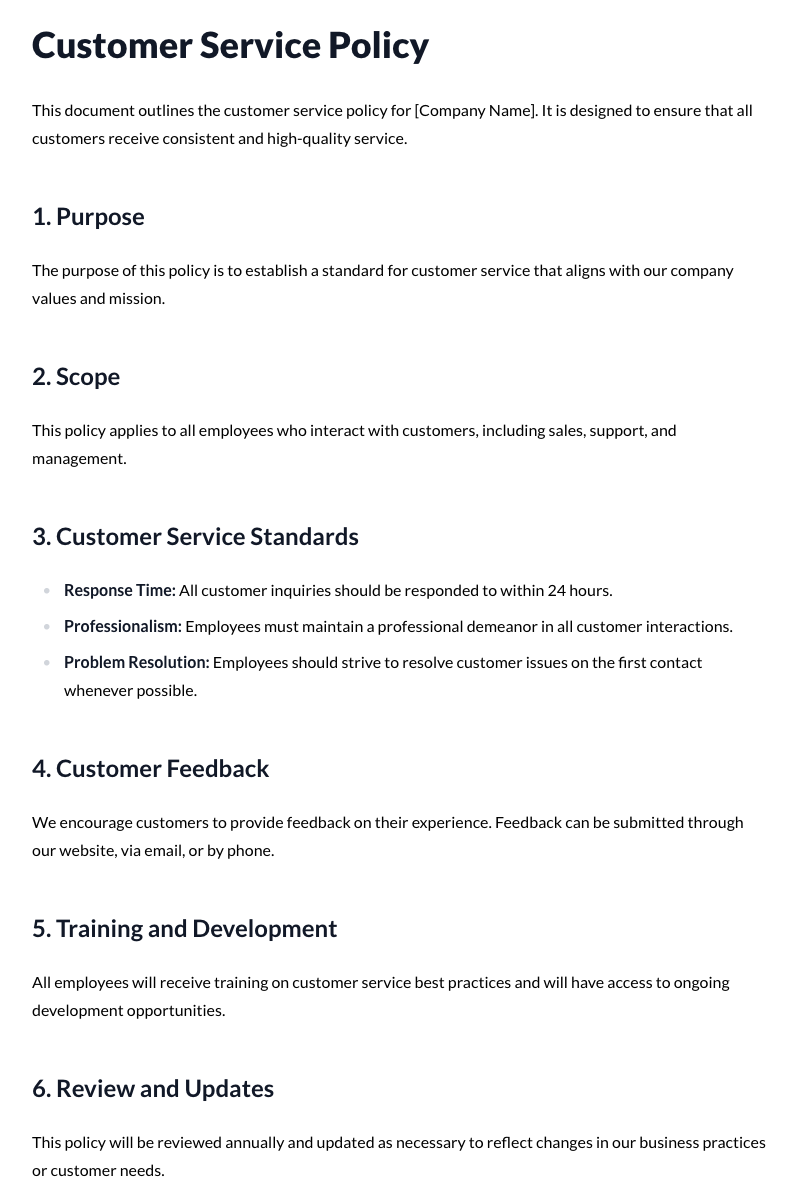 Customer Service Policy