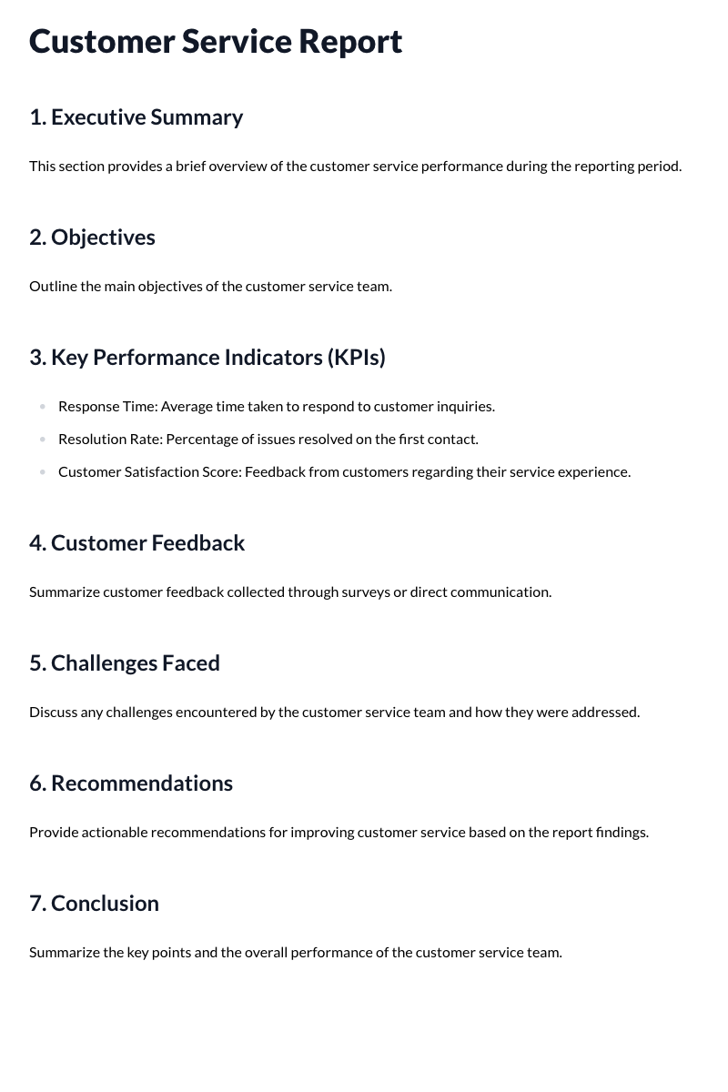 Customer Service Report Template