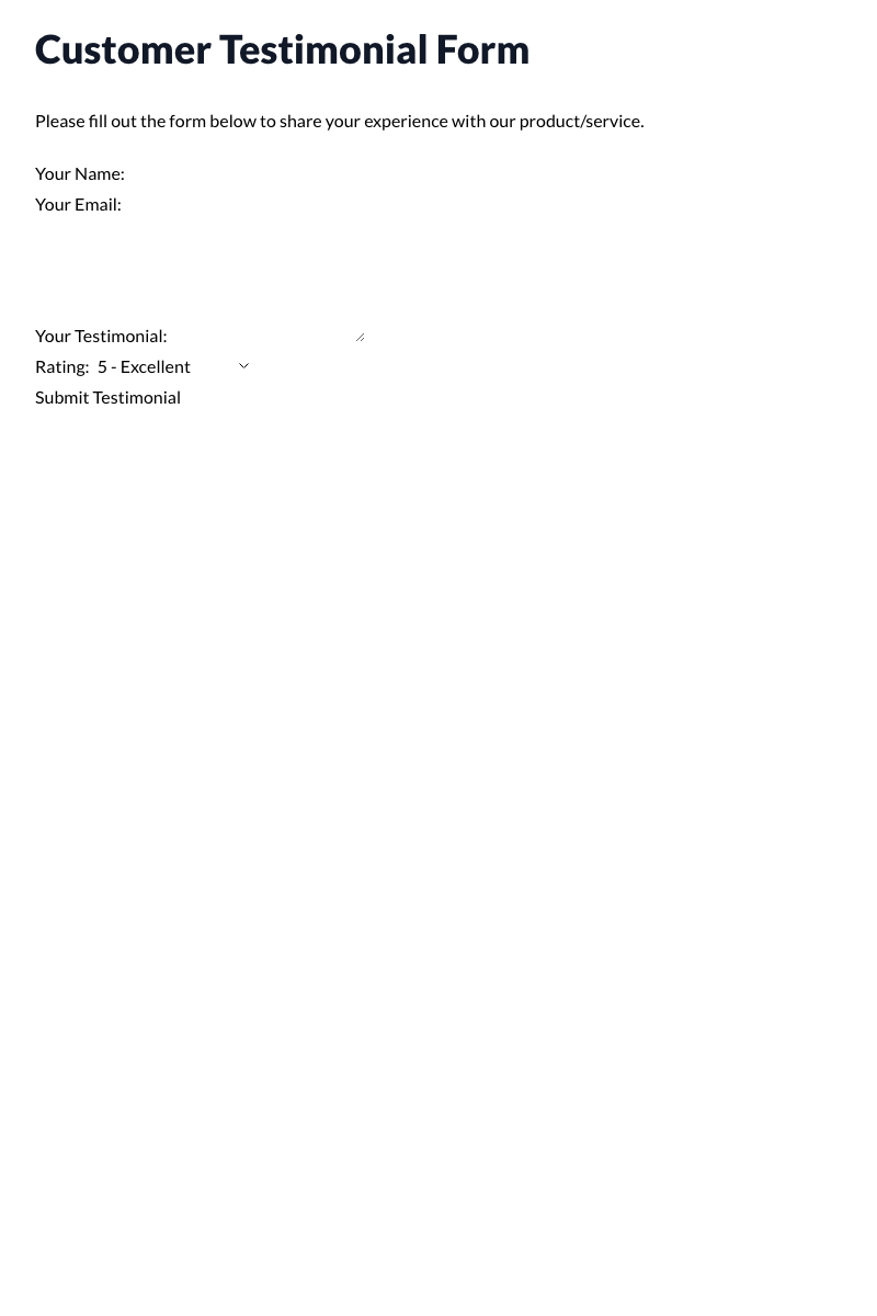 Customer Testimonial Form Template