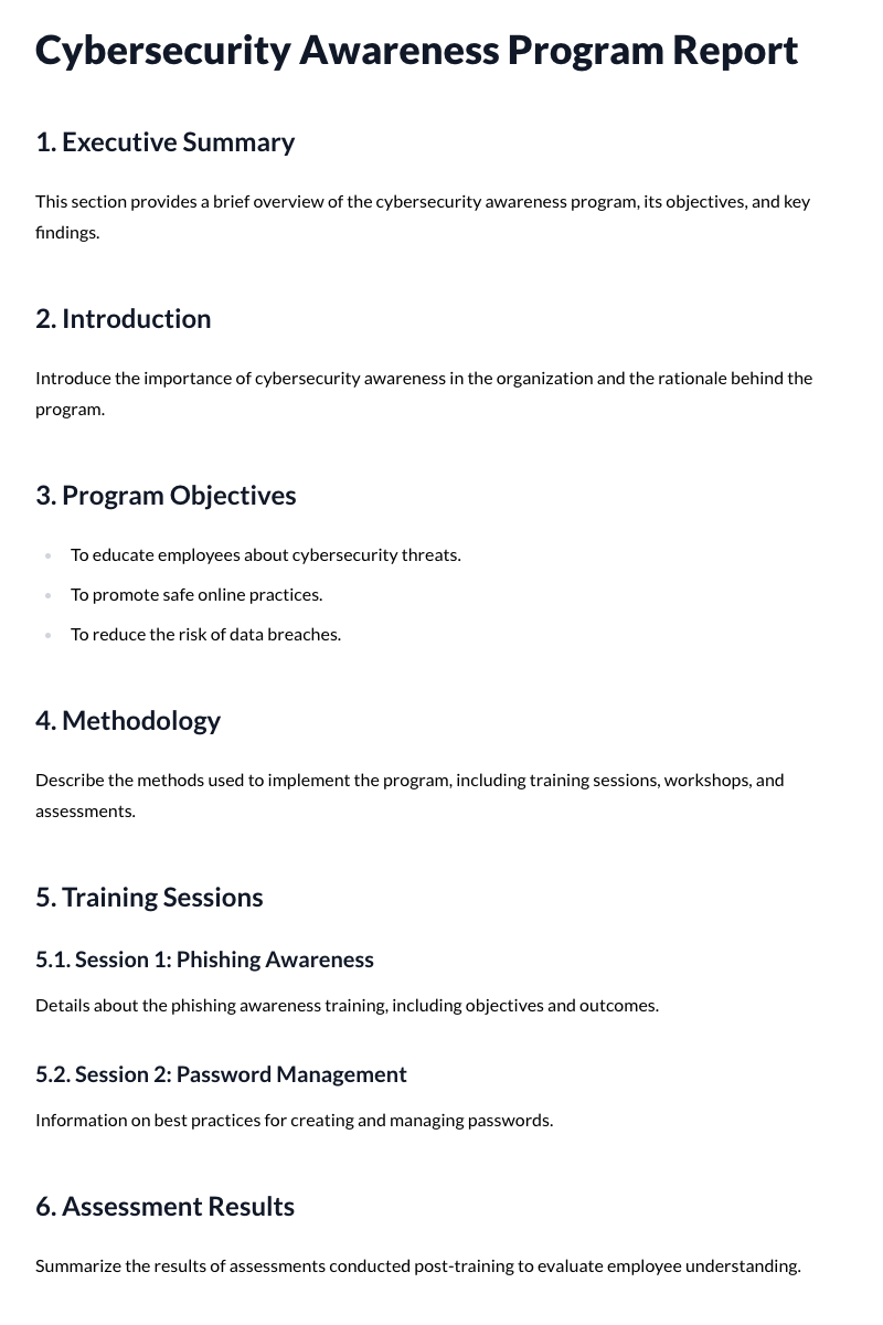 Cybersecurity Awareness Program Report Template