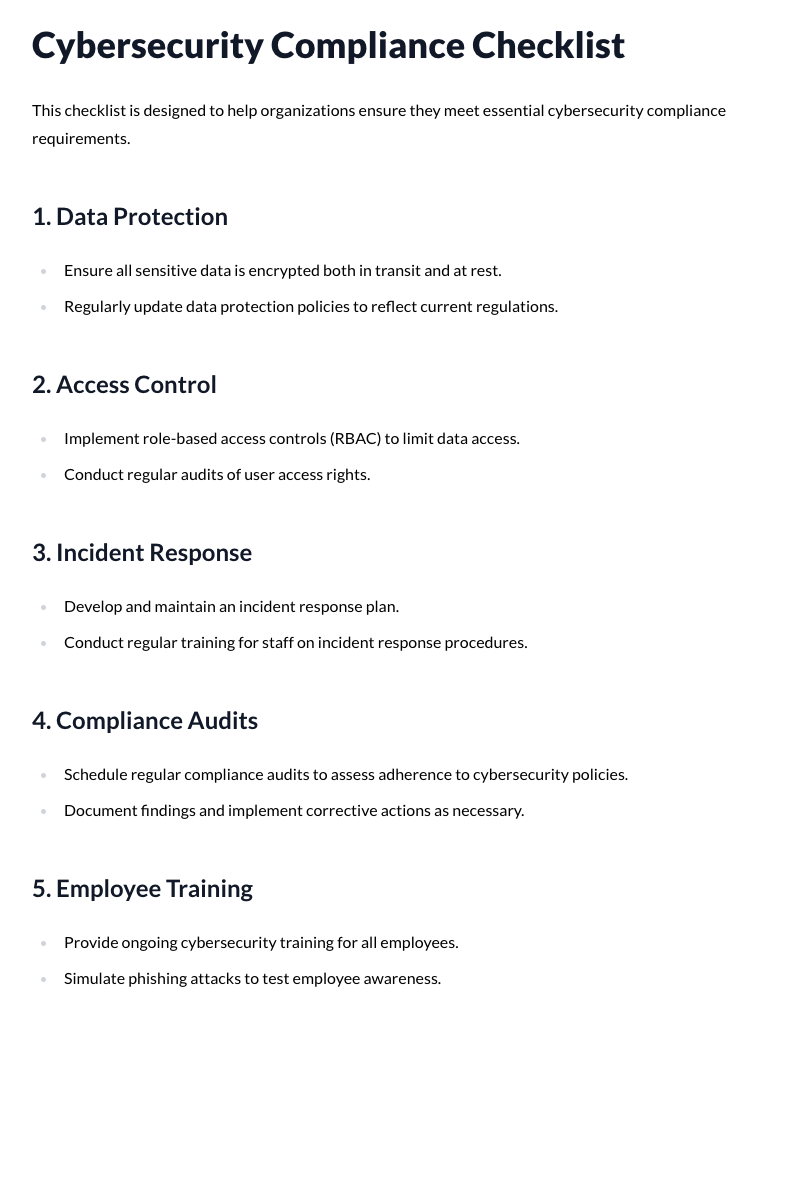 Cybersecurity Compliance Checklist Template