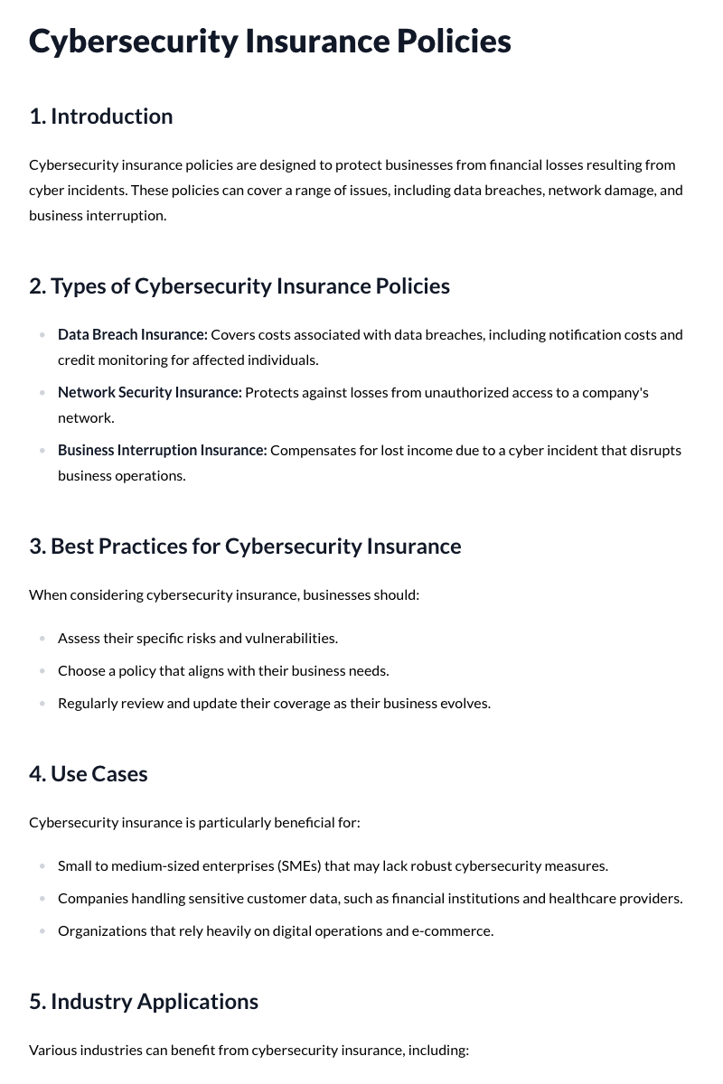 Cybersecurity Insurance Policies