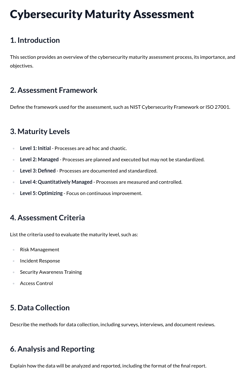 Cybersecurity Maturity Assessment Template