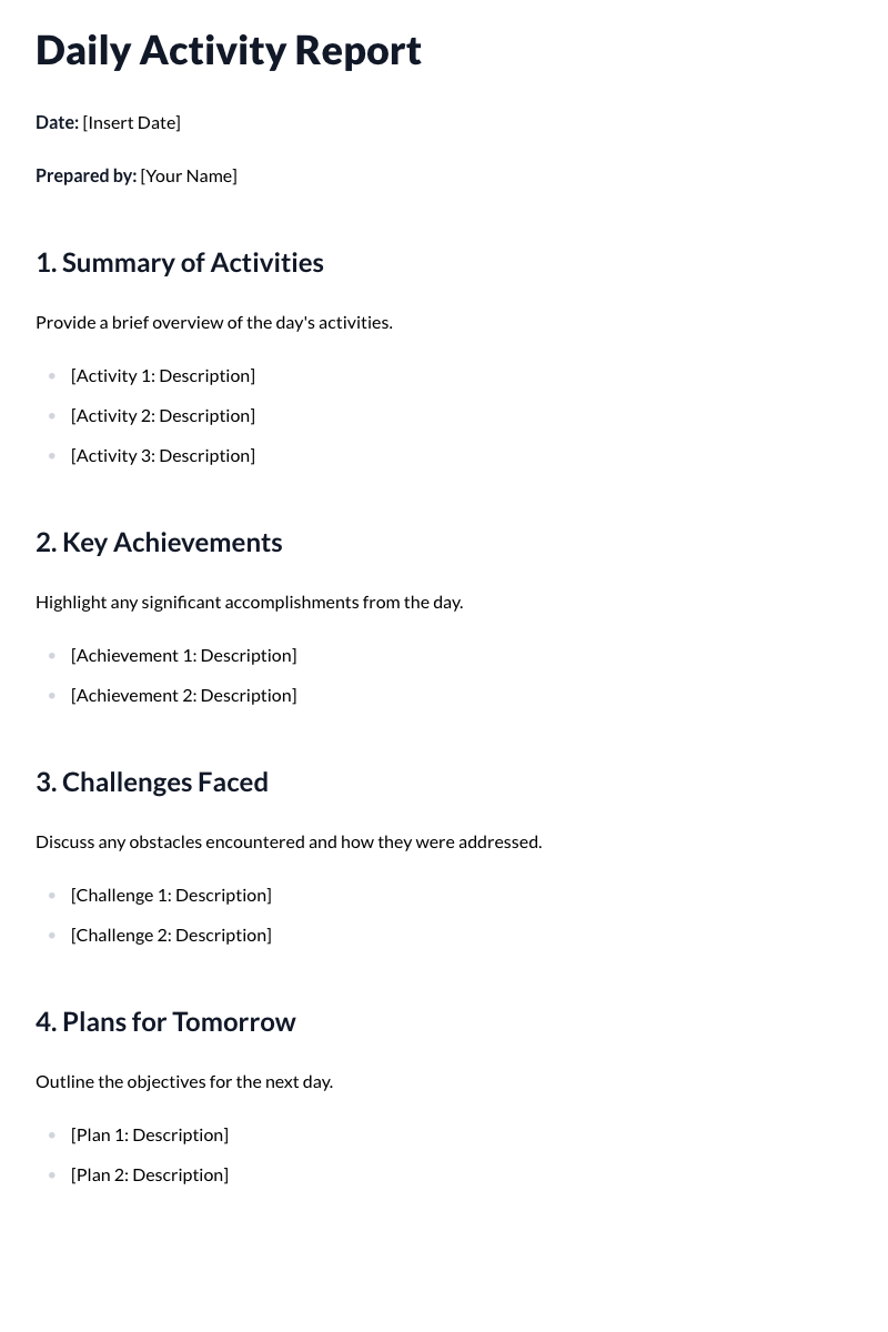 Daily Activity Report Template