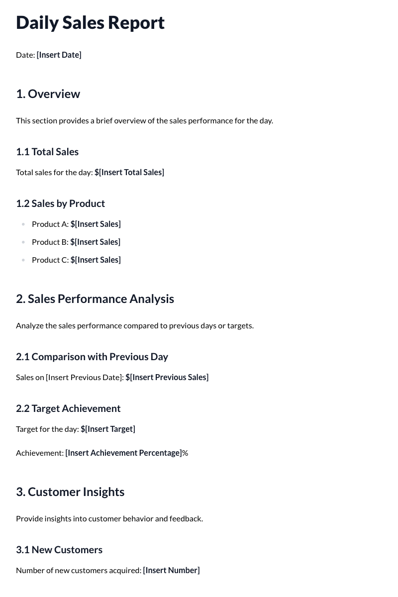Daily Sales Report Template