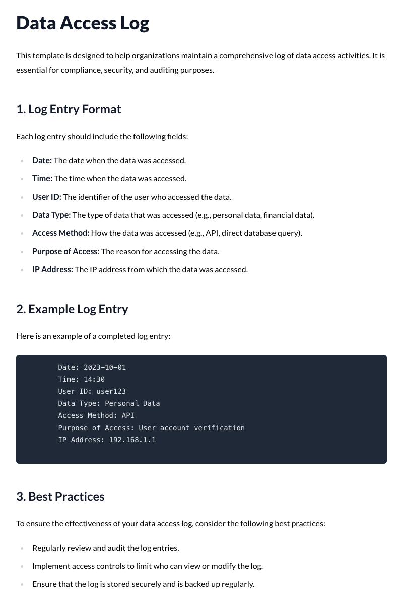 Data Access Log Template