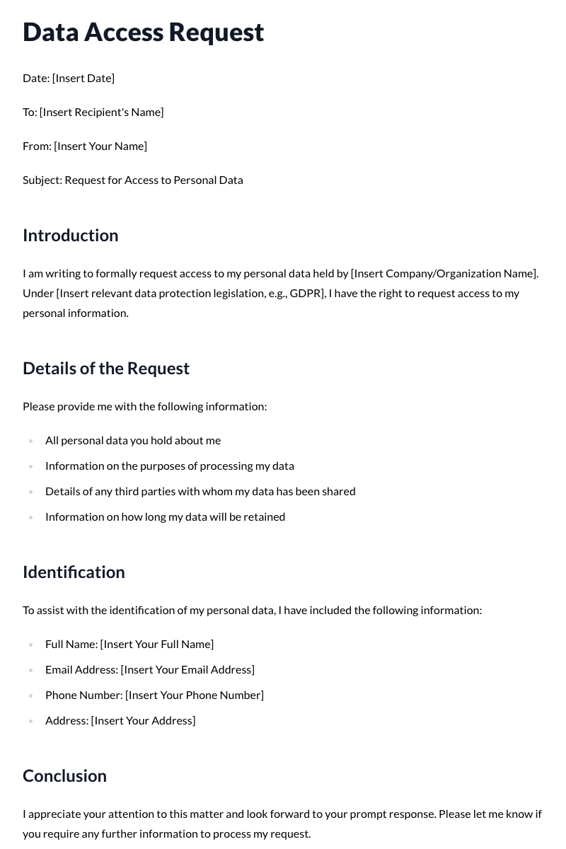Data Access Request Template