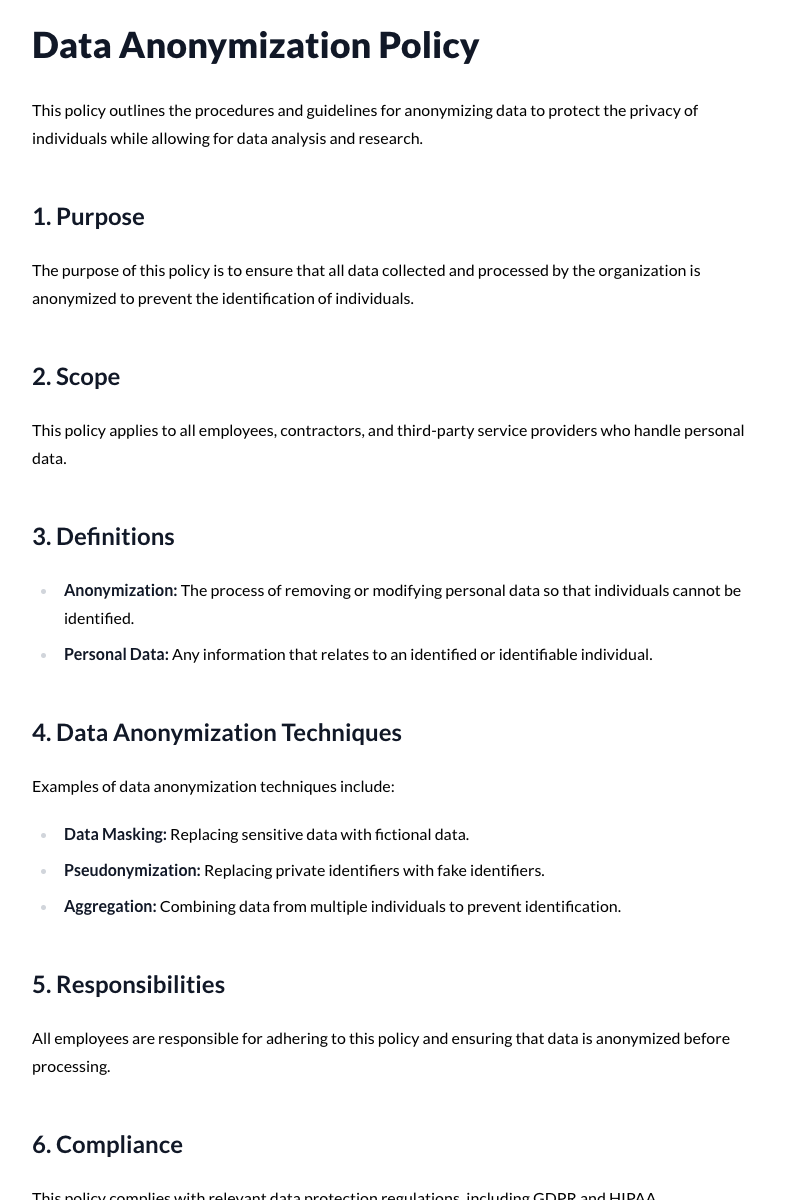 Data Anonymization Policy Template