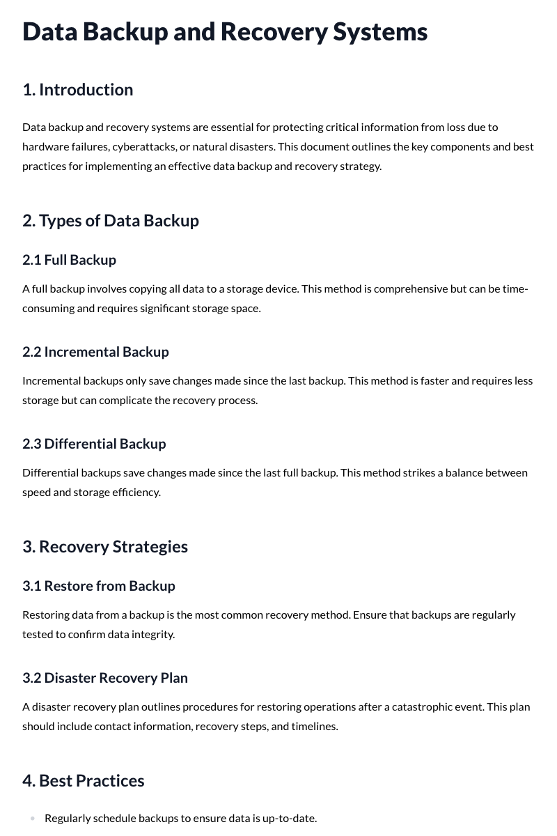 Data Backup and Recovery Systems