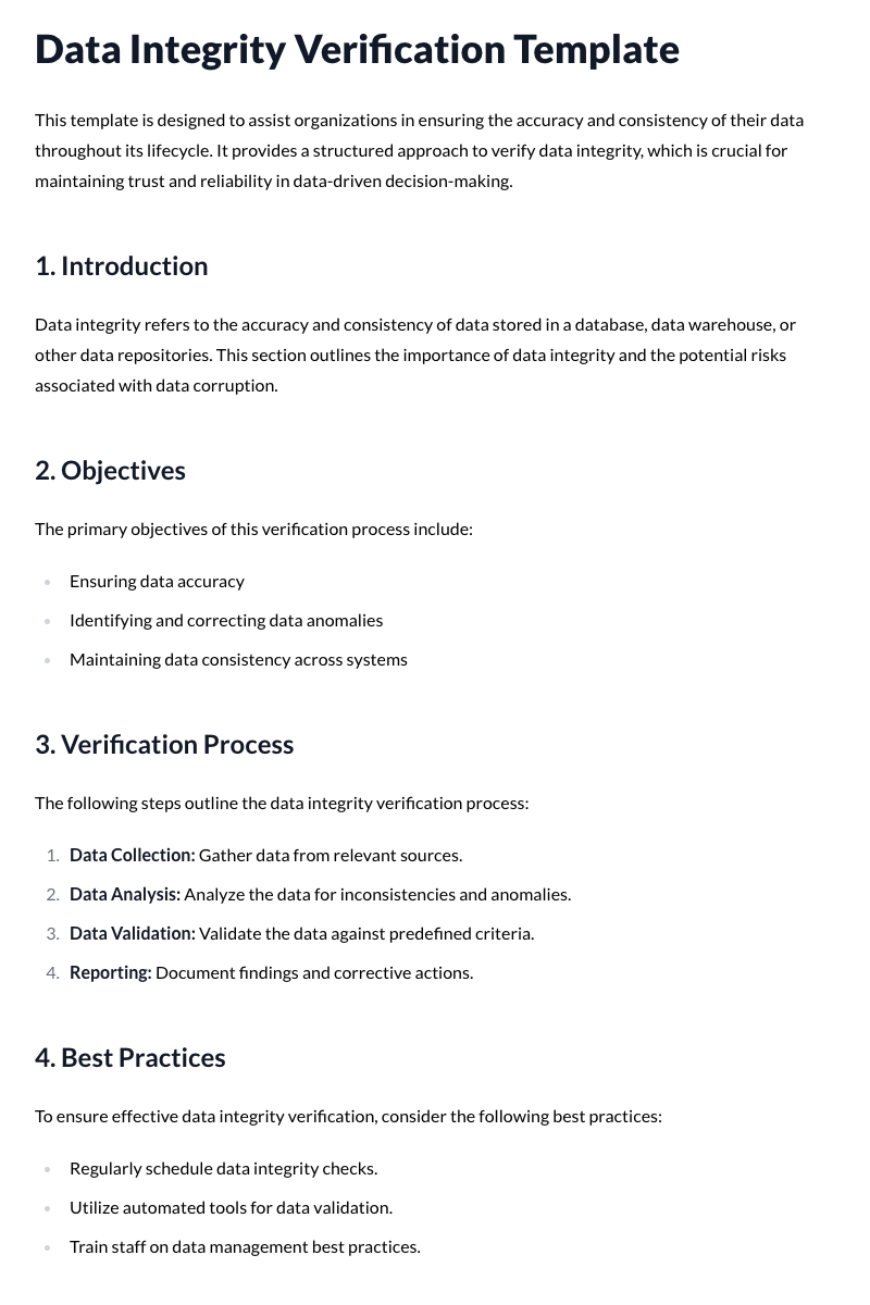 Data Integrity Verification Template