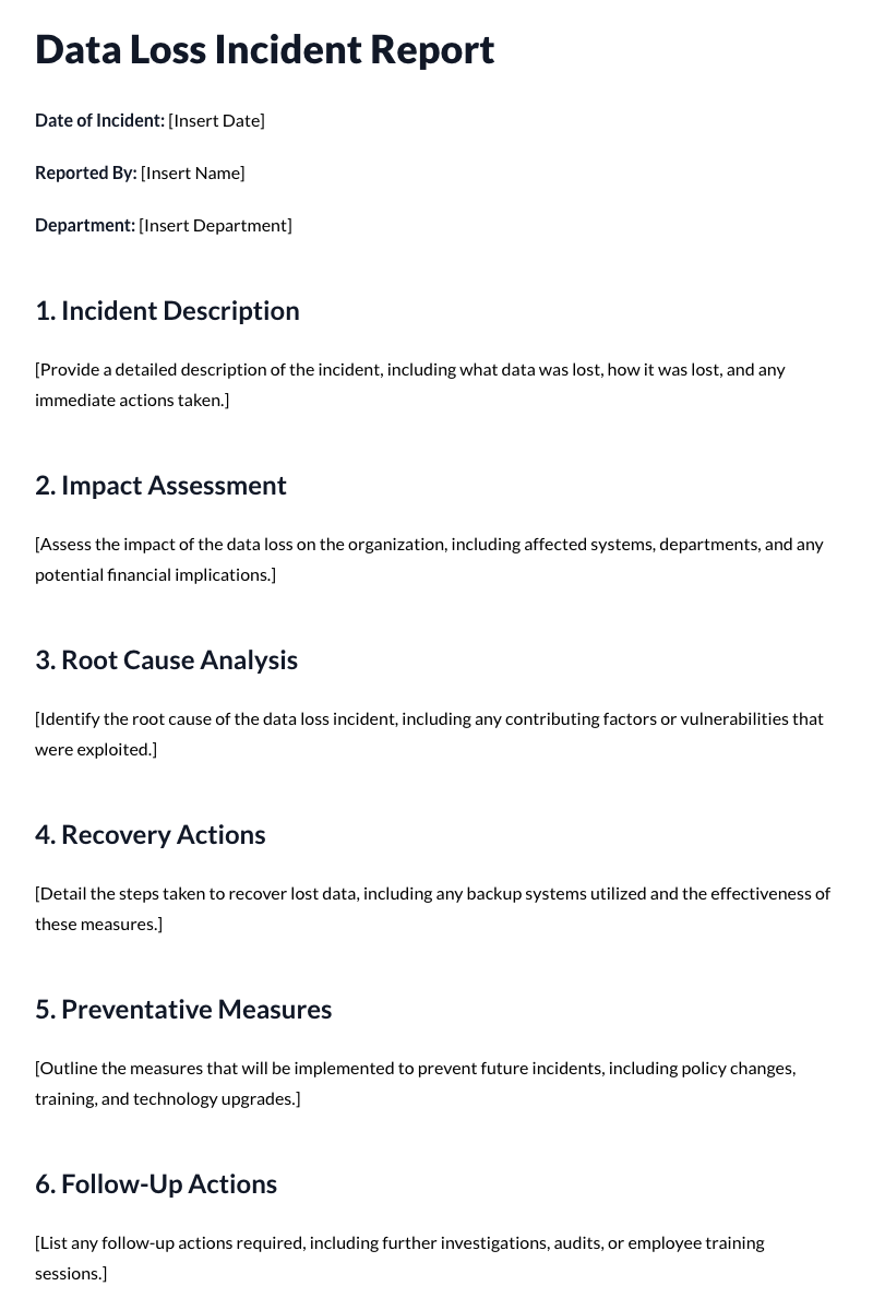 Data Loss Incident Report Template