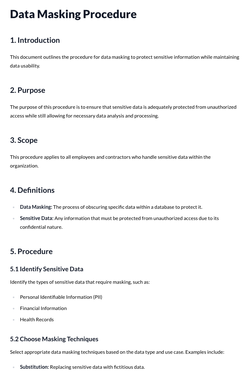 Data Masking Procedure Template