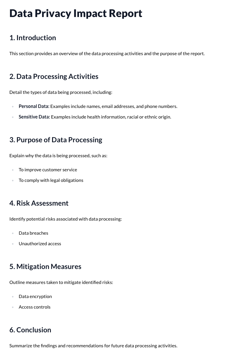 Data Privacy Impact Report Template