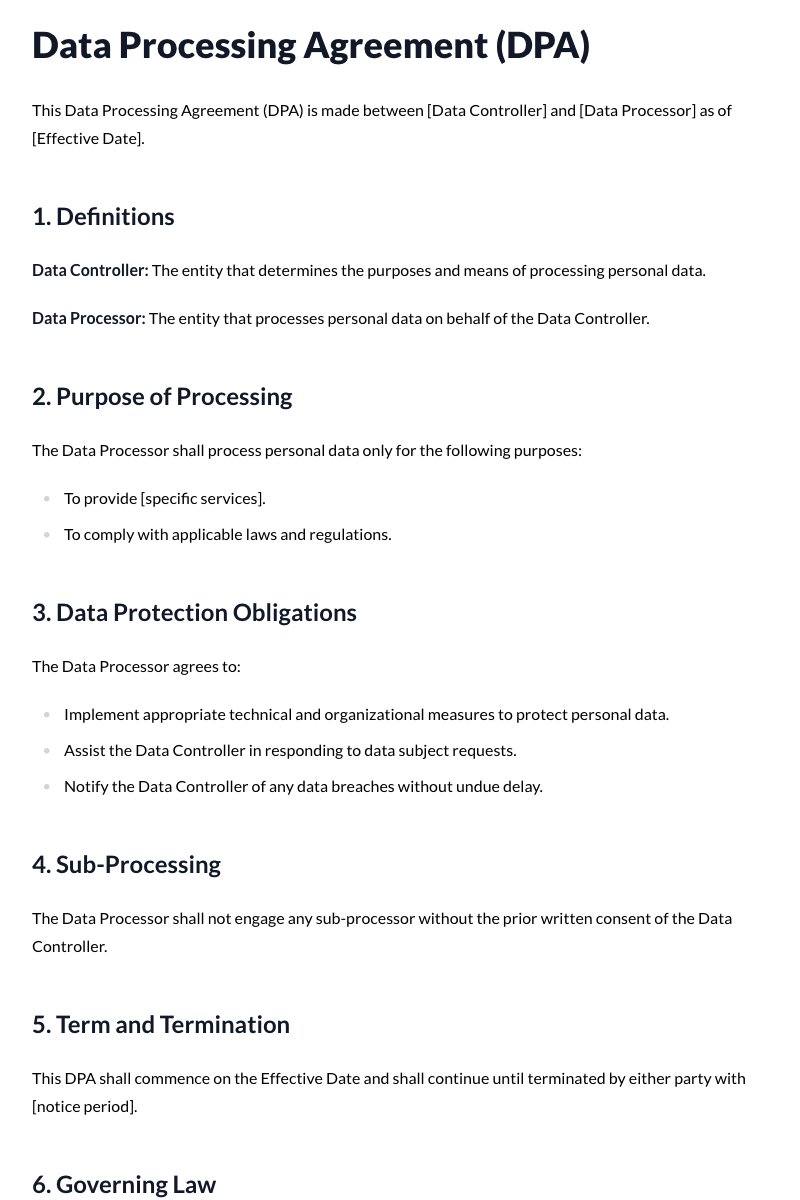 Data Processing Agreements (DPAs) Template