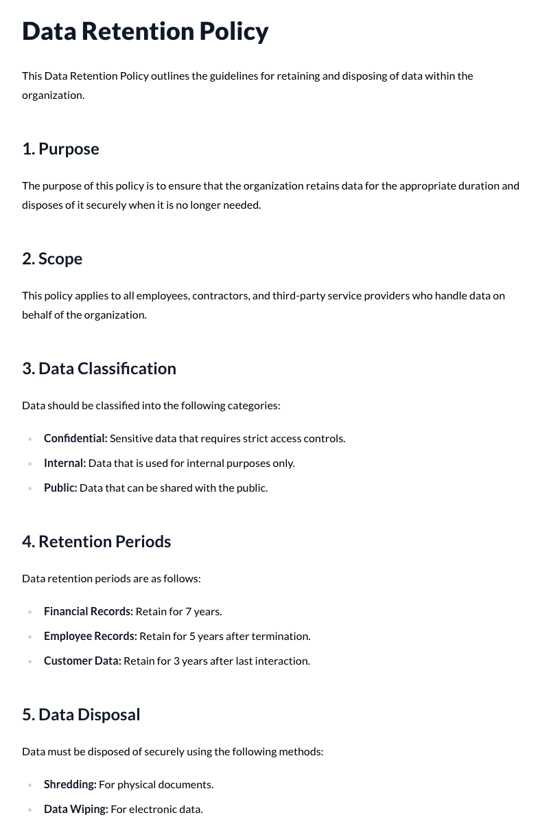Data Retention Policy Template