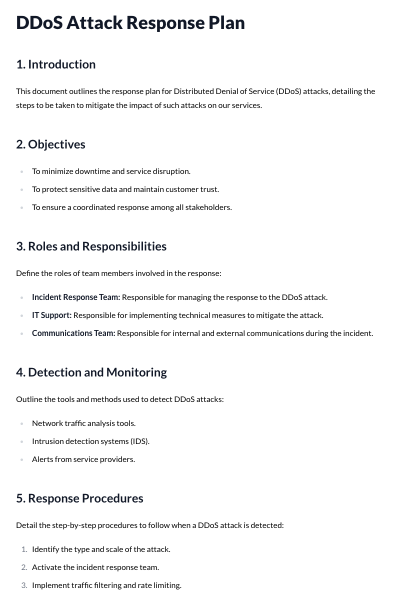 DDoS Attack Response Plan Template