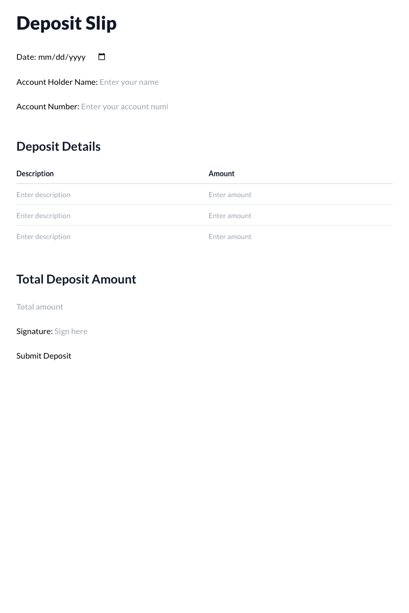 Deposit Slips Template