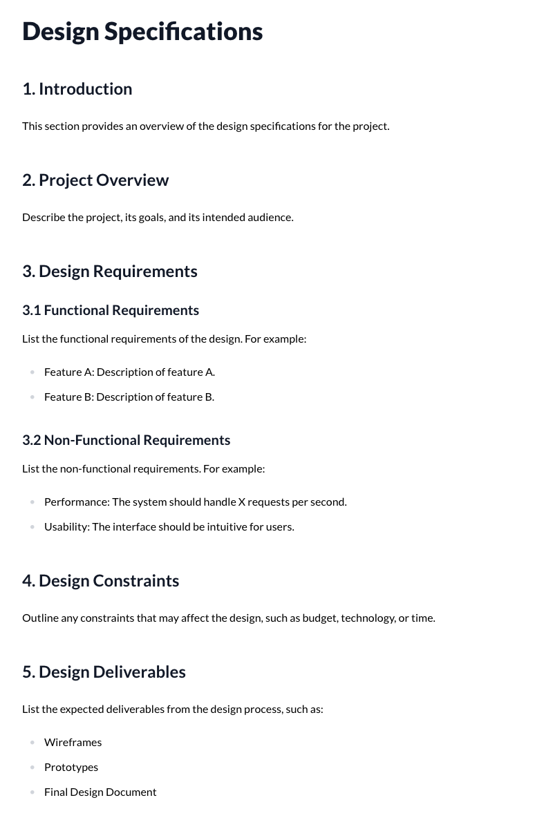 Design Specifications Template
