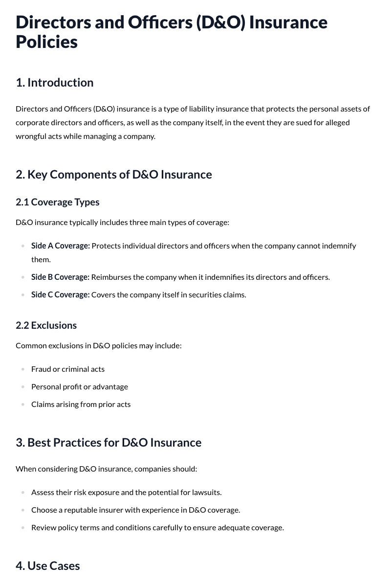 Directors and Officers (D&O) Insurance Policies