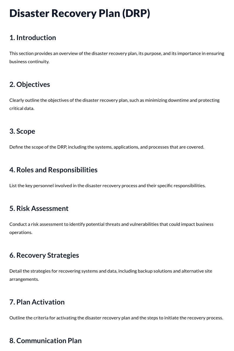 Disaster Recovery Plan (DRP) Template