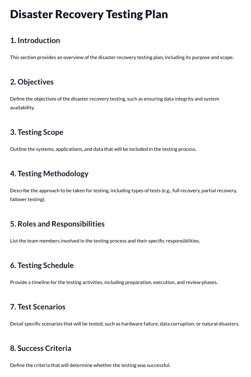 Disaster Recovery Testing Plan Template