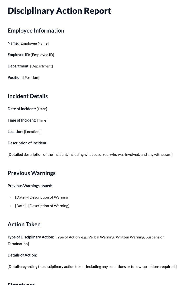 Disciplinary Action Report Template