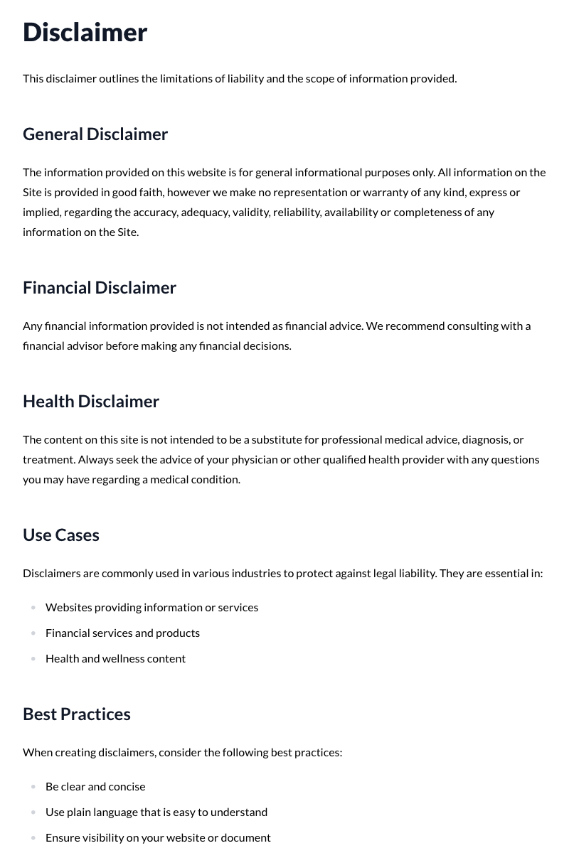 Disclaimers Template
