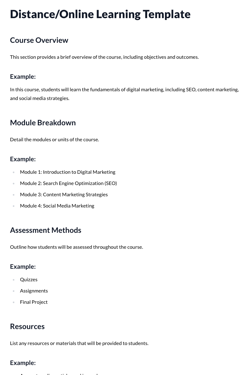 Distance/Online Learning Templates