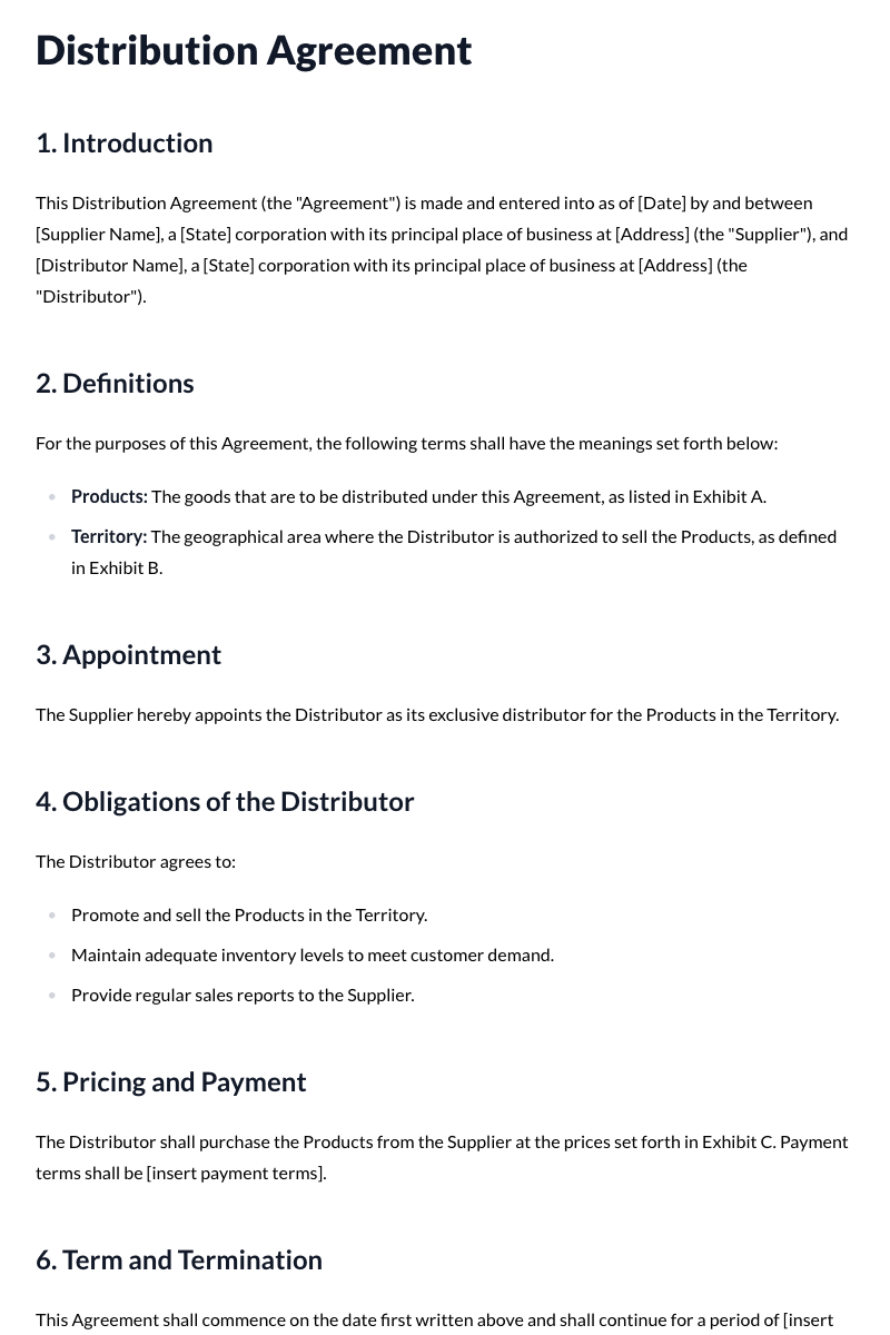 Distribution Agreements Template