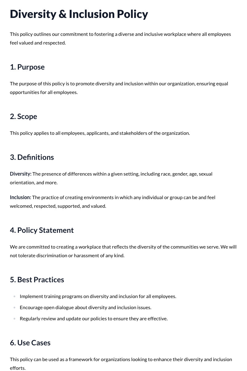 Diversity & Inclusion Policy Template