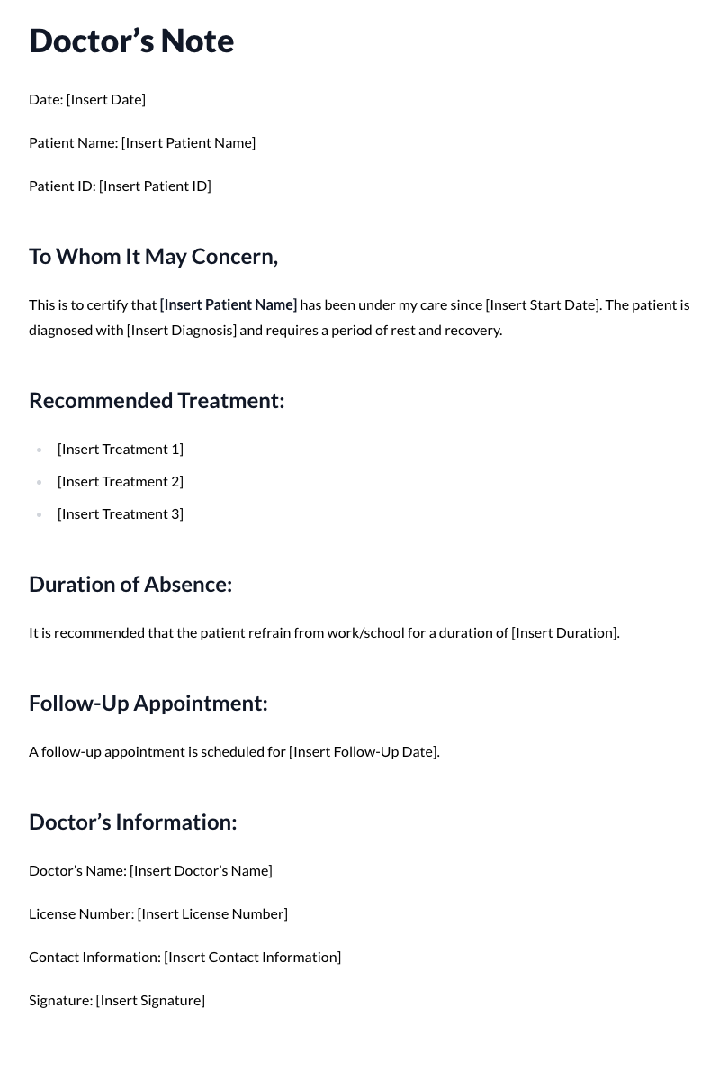 Doctor’s Note Template