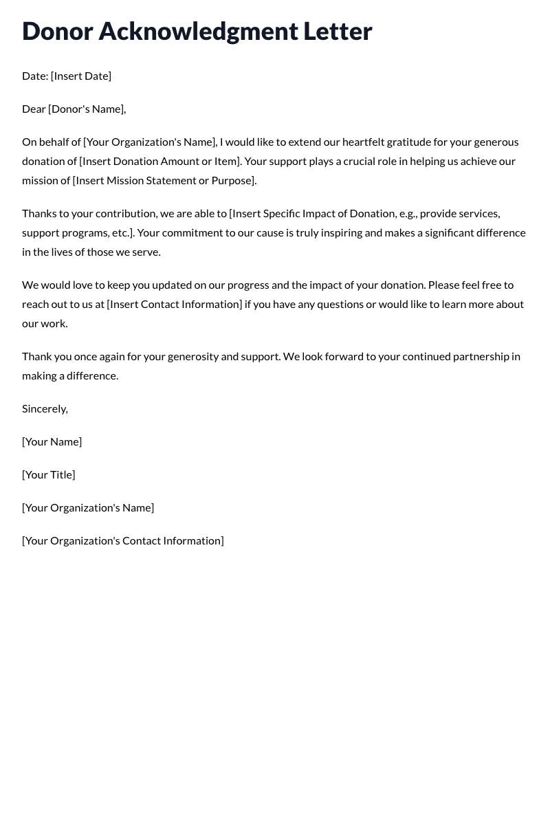 Donor Acknowledgment Letter Template
