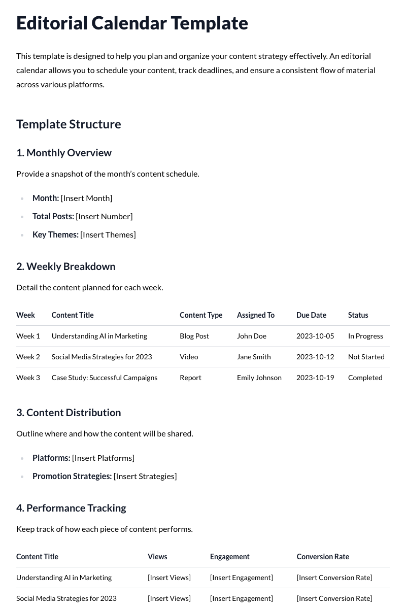 Editorial Calendar Template