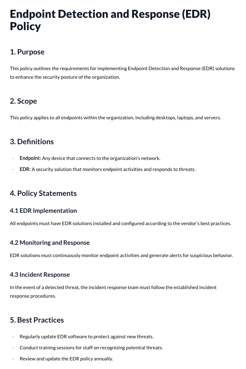 Endpoint Detection and Response (EDR) Policy Template