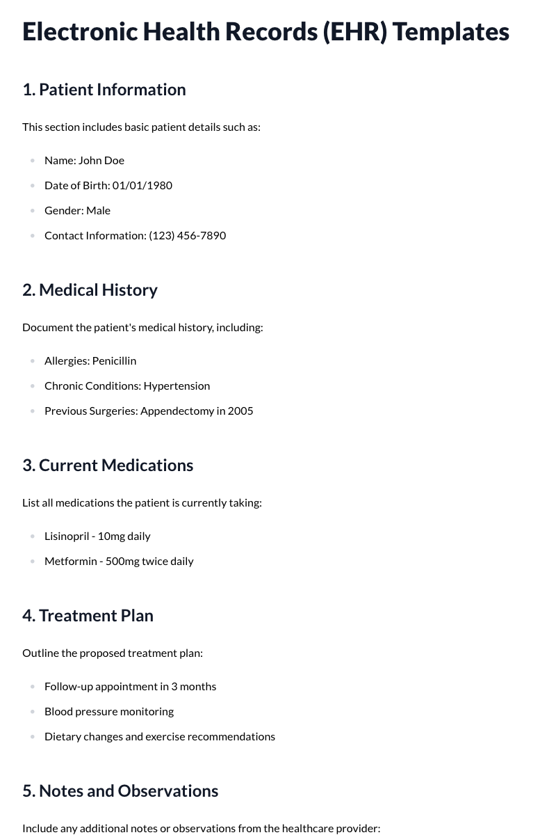 Electronic Health Records (EHR) Templates