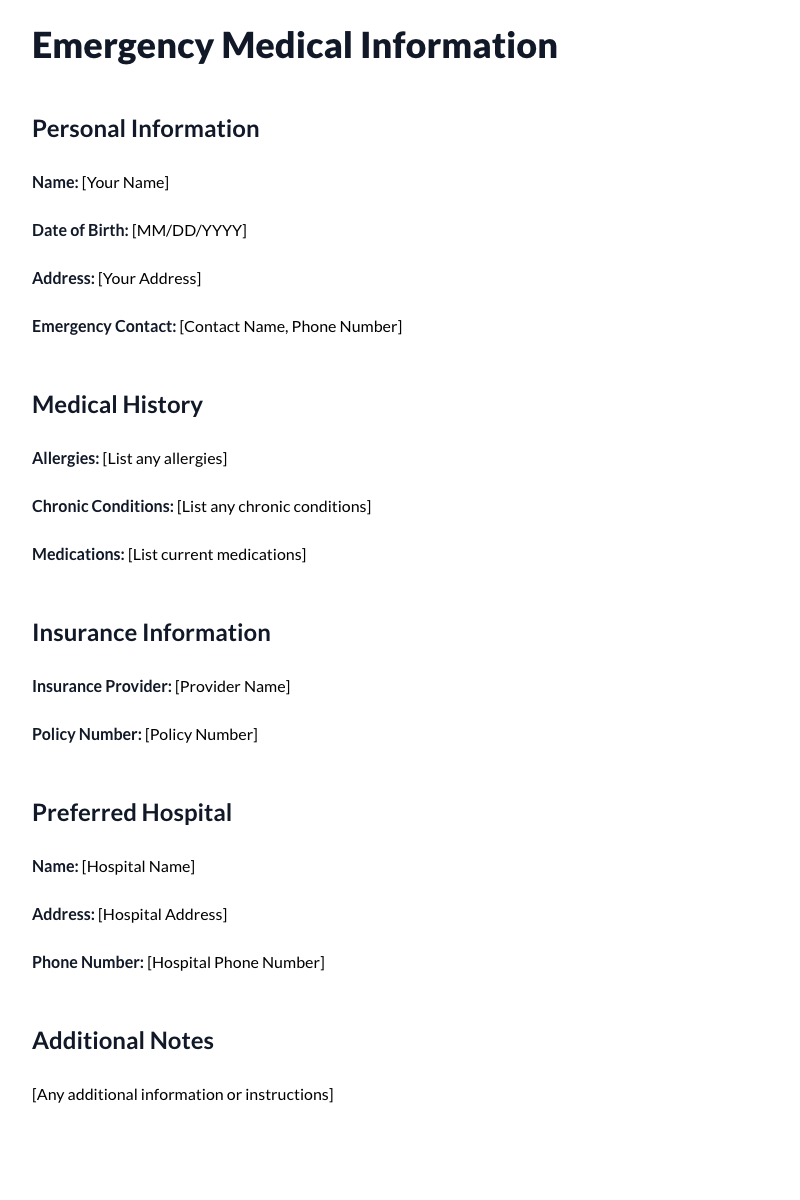 Emergency Medical Information Template