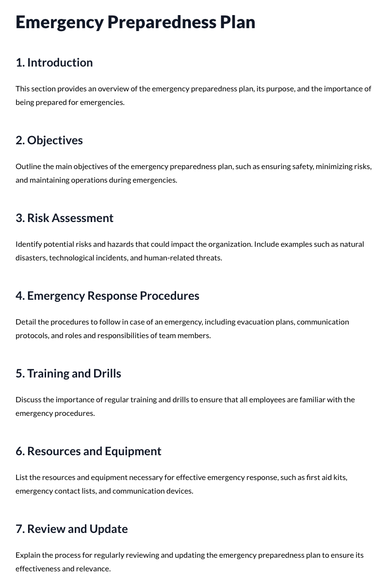 Emergency Preparedness Plan Template