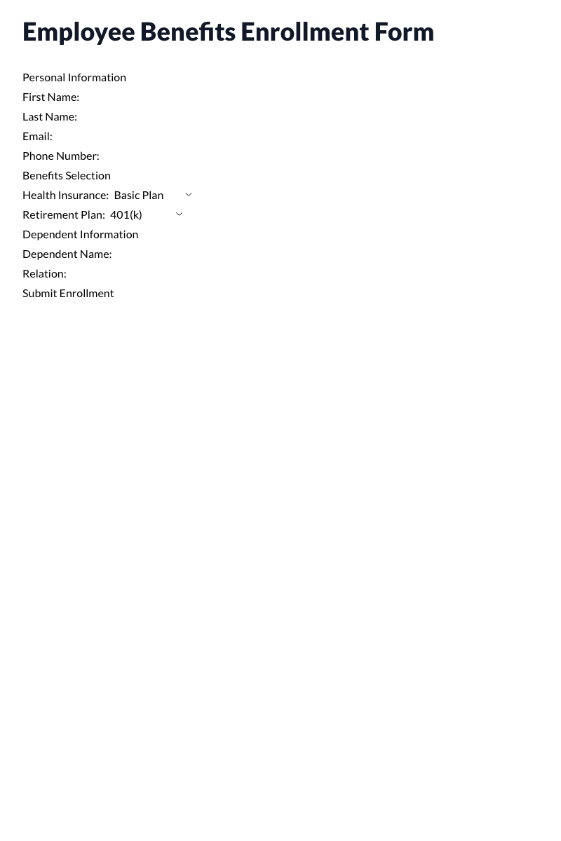 Employee Benefits Enrollment Form Template
