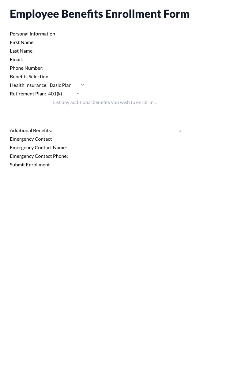 Employee Benefits Enrollment Form