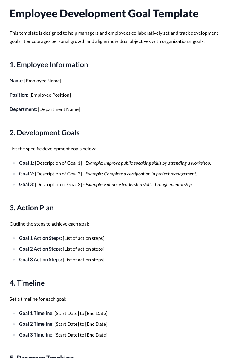 Employee Development Goal Template