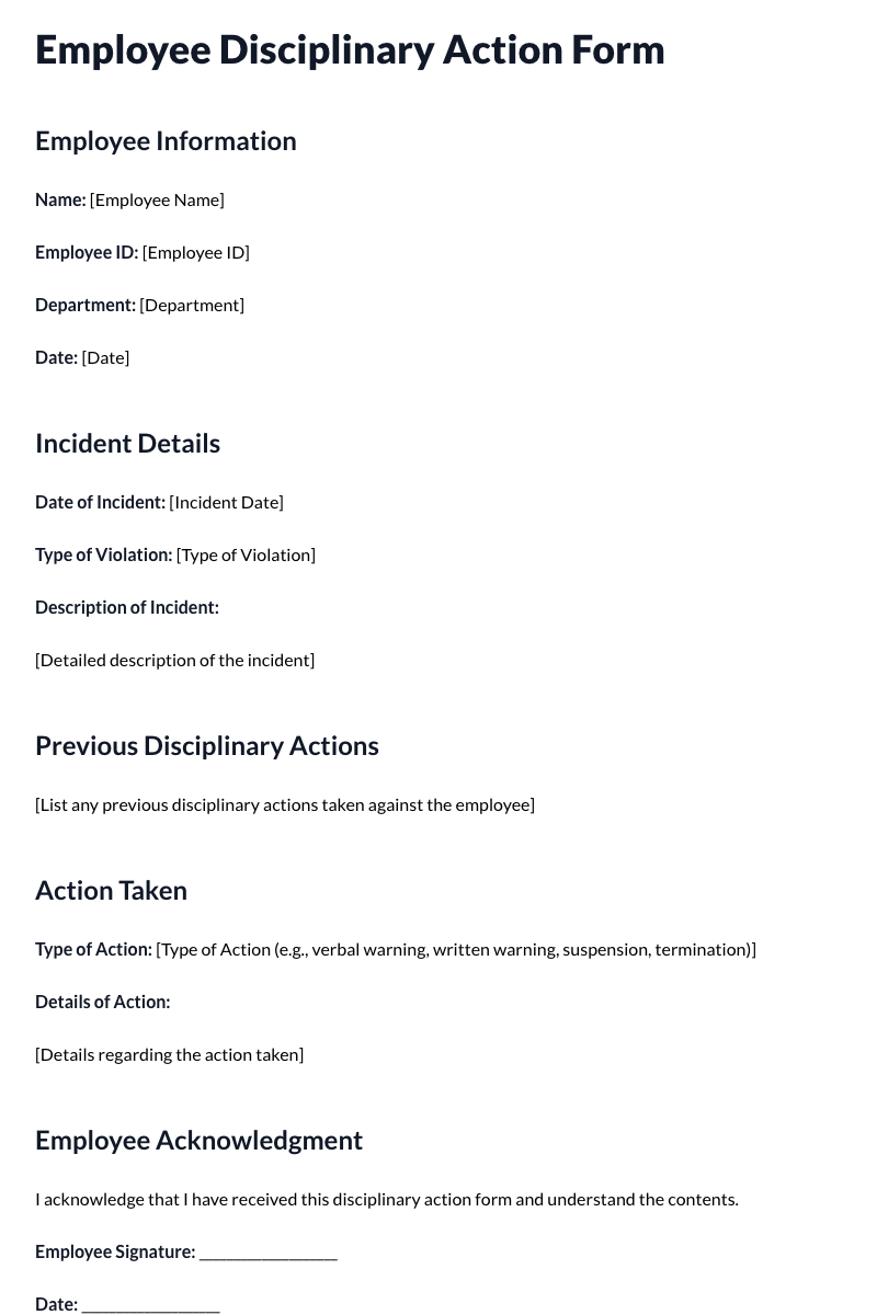 Employee Disciplinary Action Form