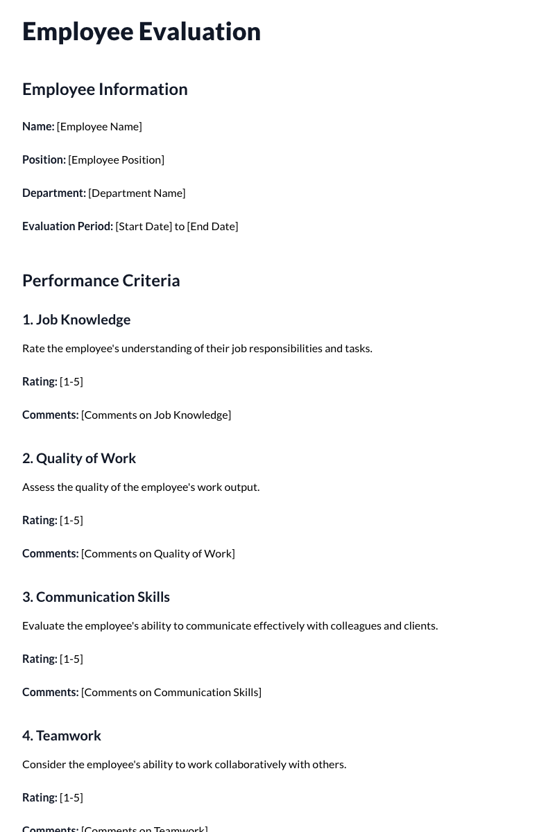 Employee Evaluation Template