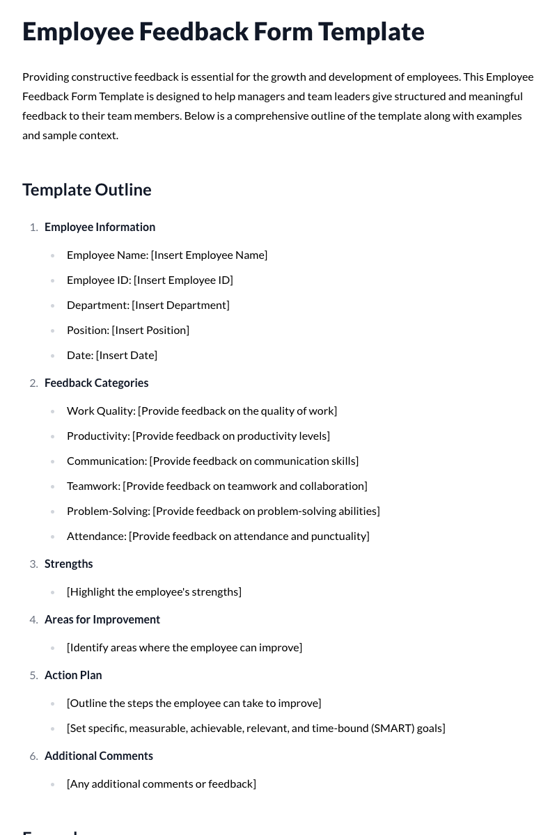 Employee Feedback Form Template