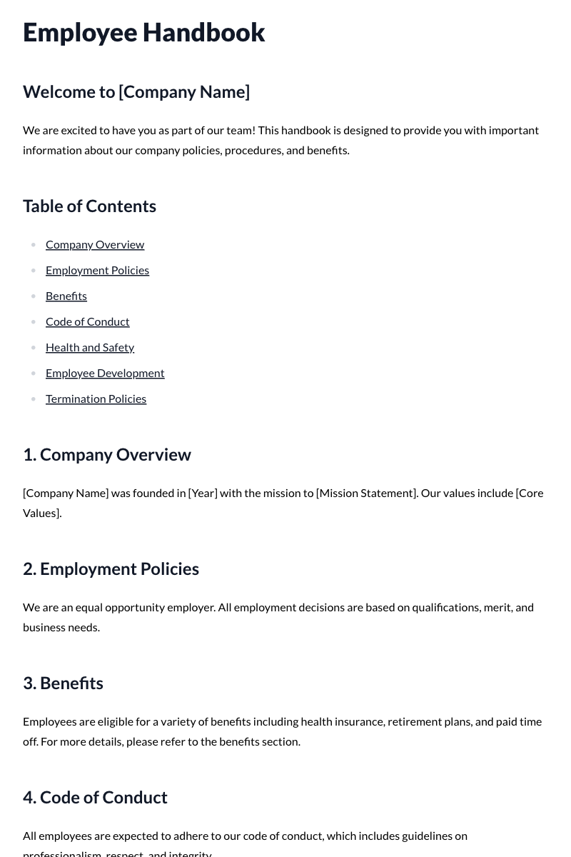 Employee Handbook Template (General)