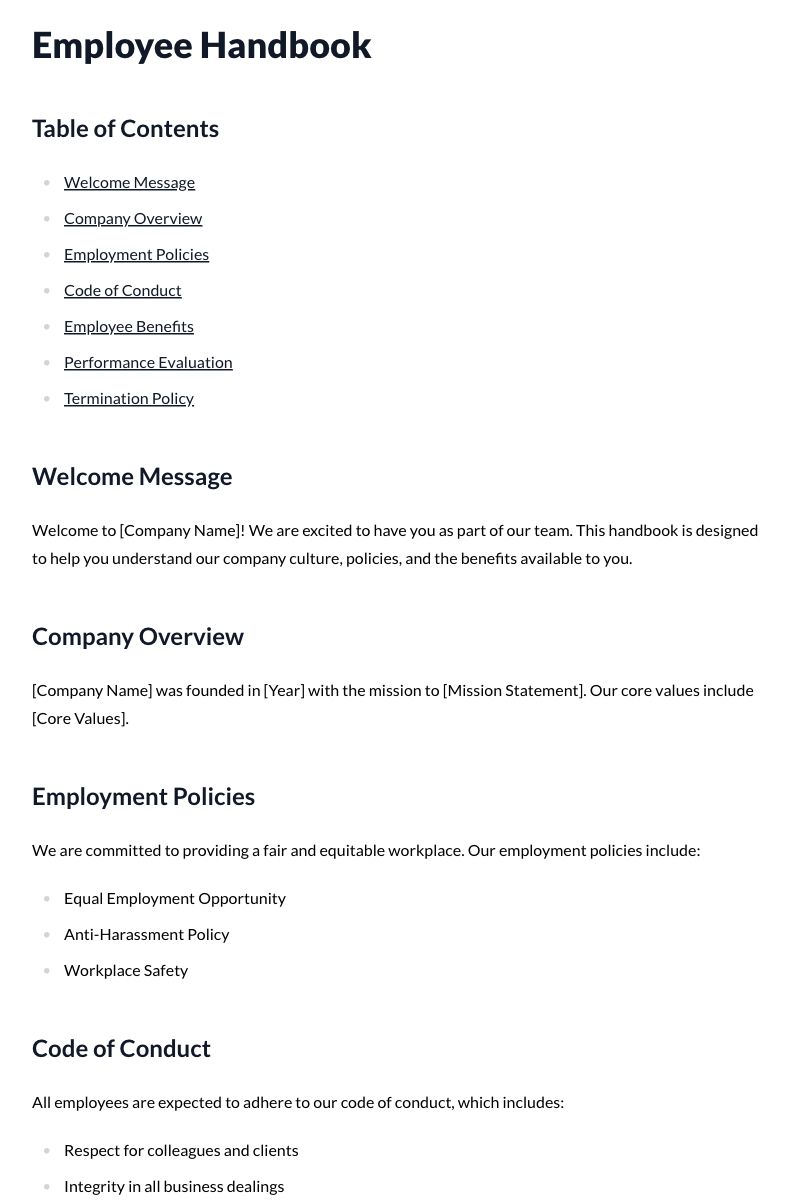 Employee Handbook Template