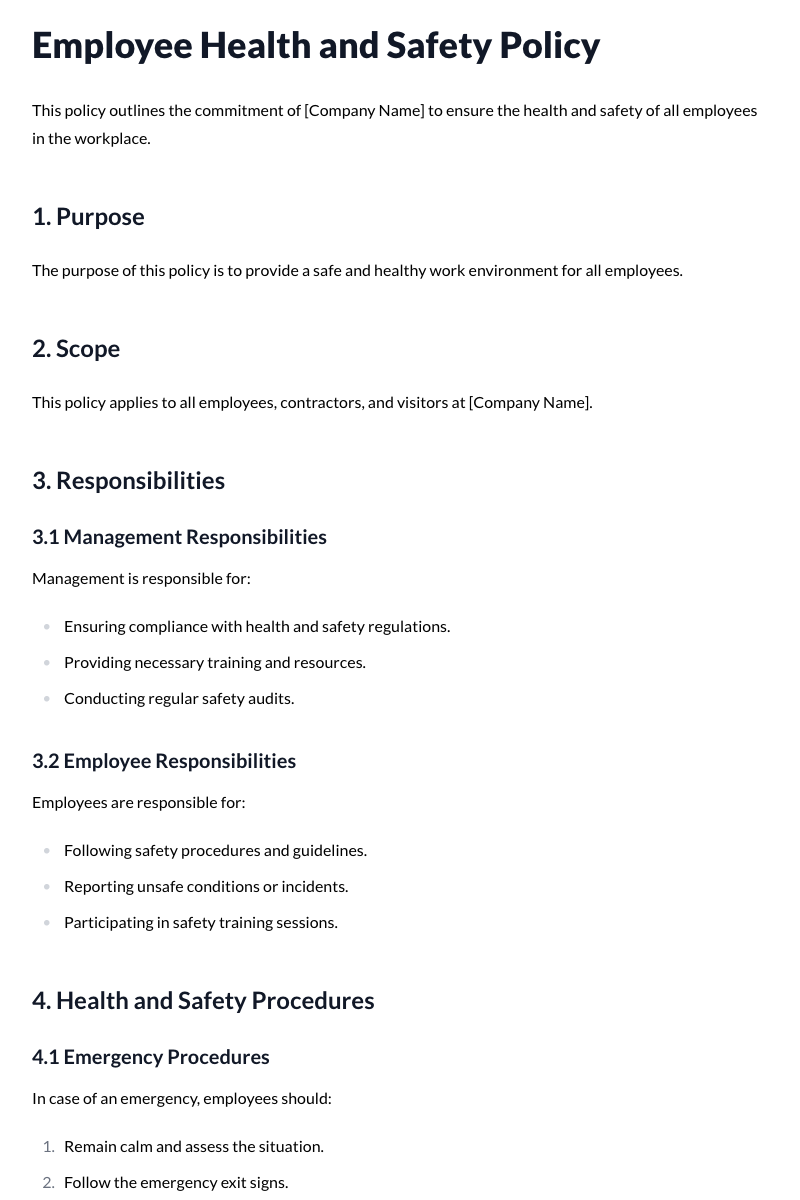 Employee Health and Safety Policy