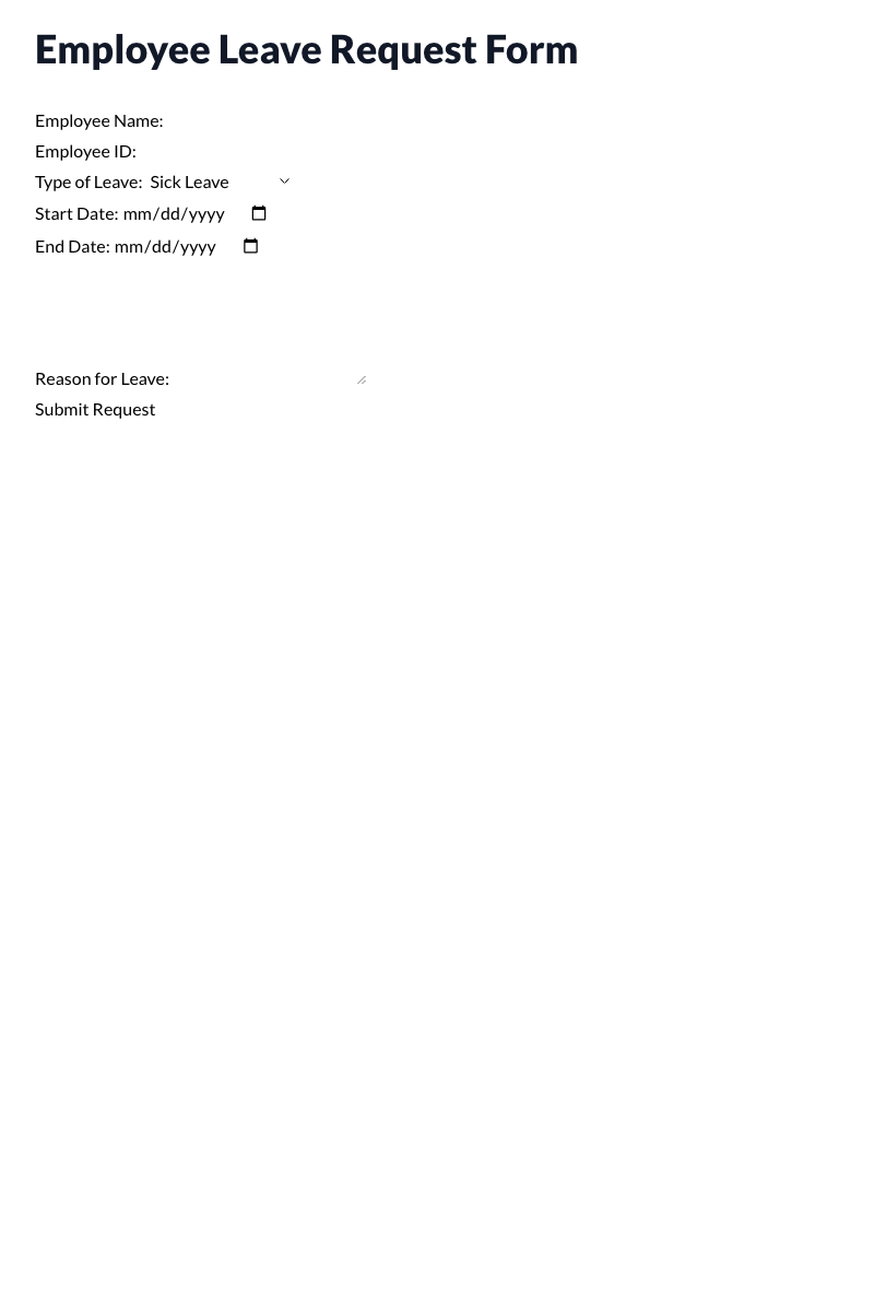 Employee Leave Request Form Template
