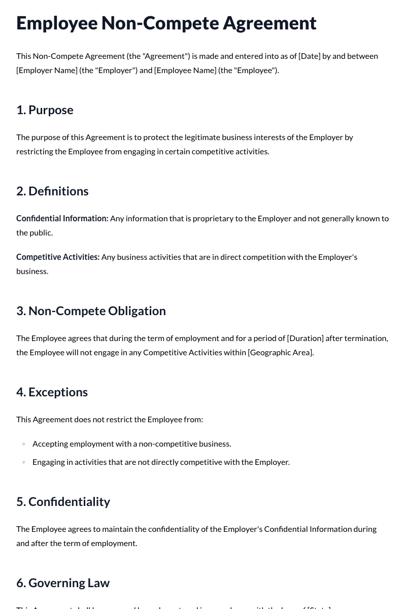 Employee Non-Compete Agreement Template